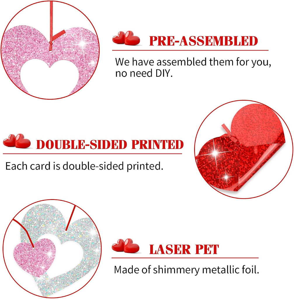 Valentine's Day Decorations, Glitter Heart Hanging Swirls - Set of 36