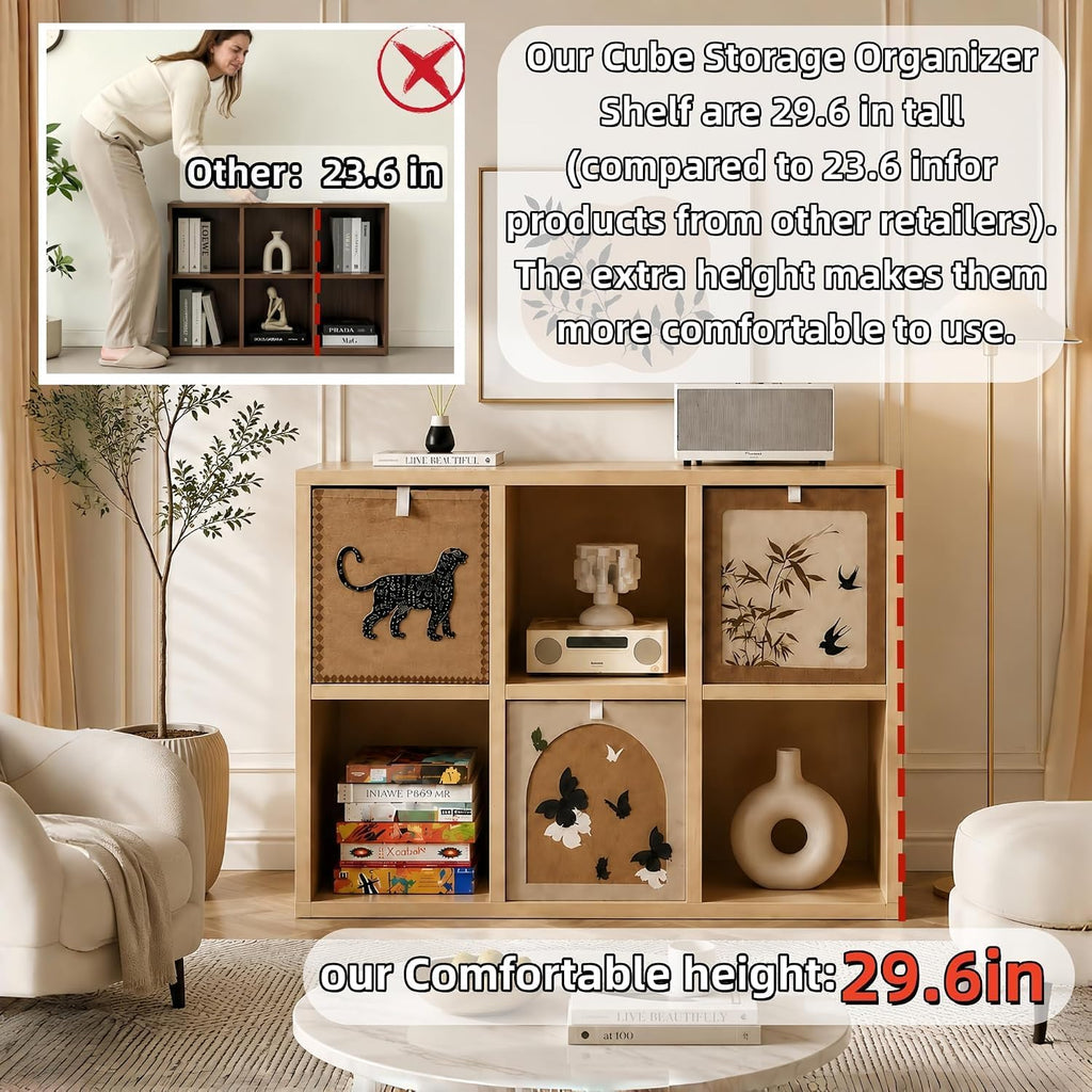 Solid Wood 8-Compartment Storage Shelving Unit, Wooden Open-Style Double-Tier Floor-Standing Low Bookcase