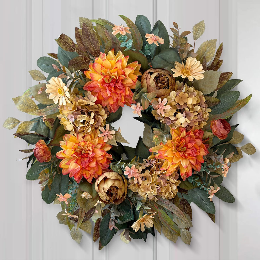 24in Fall Front Door Wreath Dahlia Hydrangea Peony Table Decor