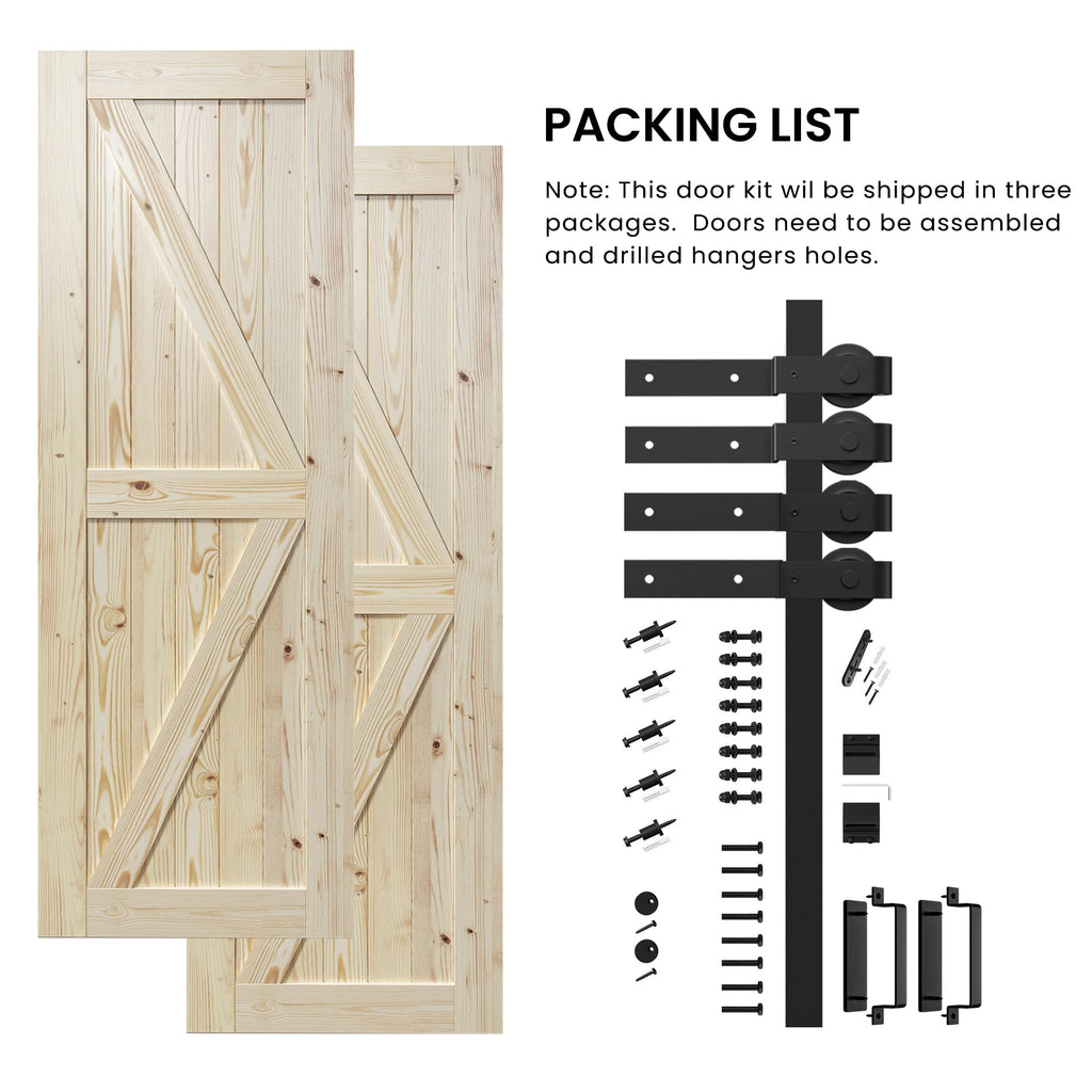 Double 30"x84" Bypass Barn Door with 5FT Hardware Included