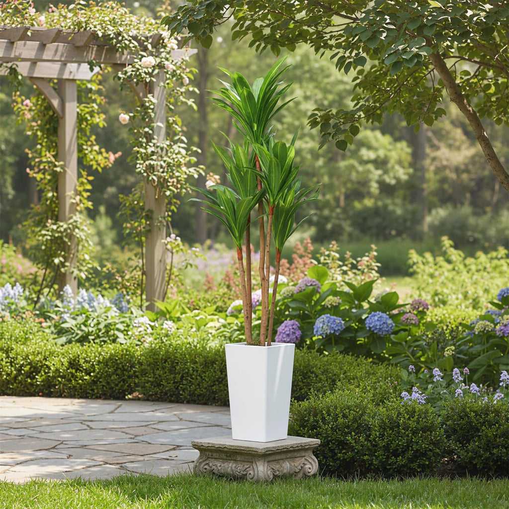 4.8ft Artificial Dracaena Tree in White Tall Planter, Tall Artificial Plants for Indoor and Outdoor Fake Tree