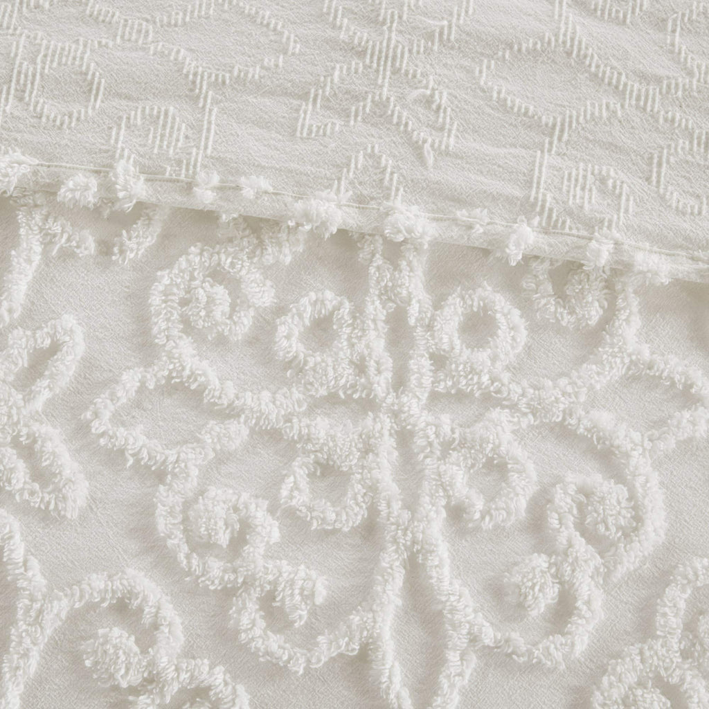 Oversized White Chenille Bedspread King/Cal King 120x118 Vintage Medallion Extra Long Bedding to The Floor Tufted Old