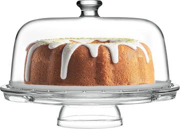 Glass Cake Stand with Dome, 6-in-1 Convertible Server