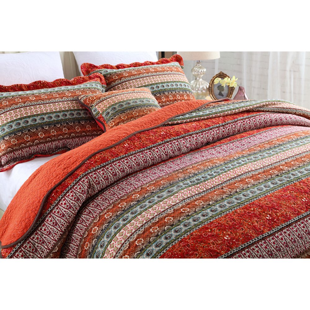 Striped Classical Cotton Patchwork Bedspread Quilt Sets