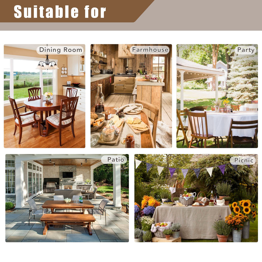 Faux Linen Tablecloths Rectangle 60 x 102 Inch - 2 Pack Neutral Table Clothes for 6-8 Foot Tables, Nature Faux Burlap