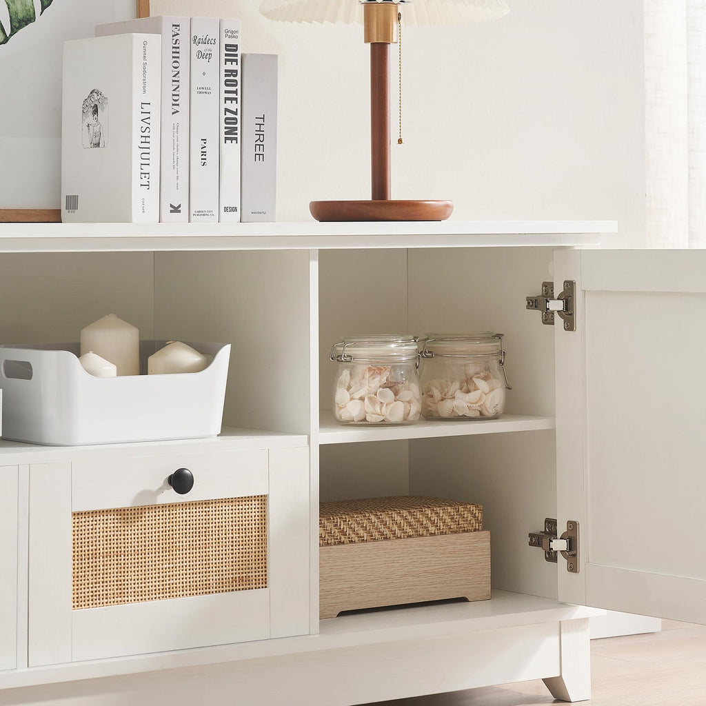 Rattan TV Stand for 65 Inch TVs, White Desktop