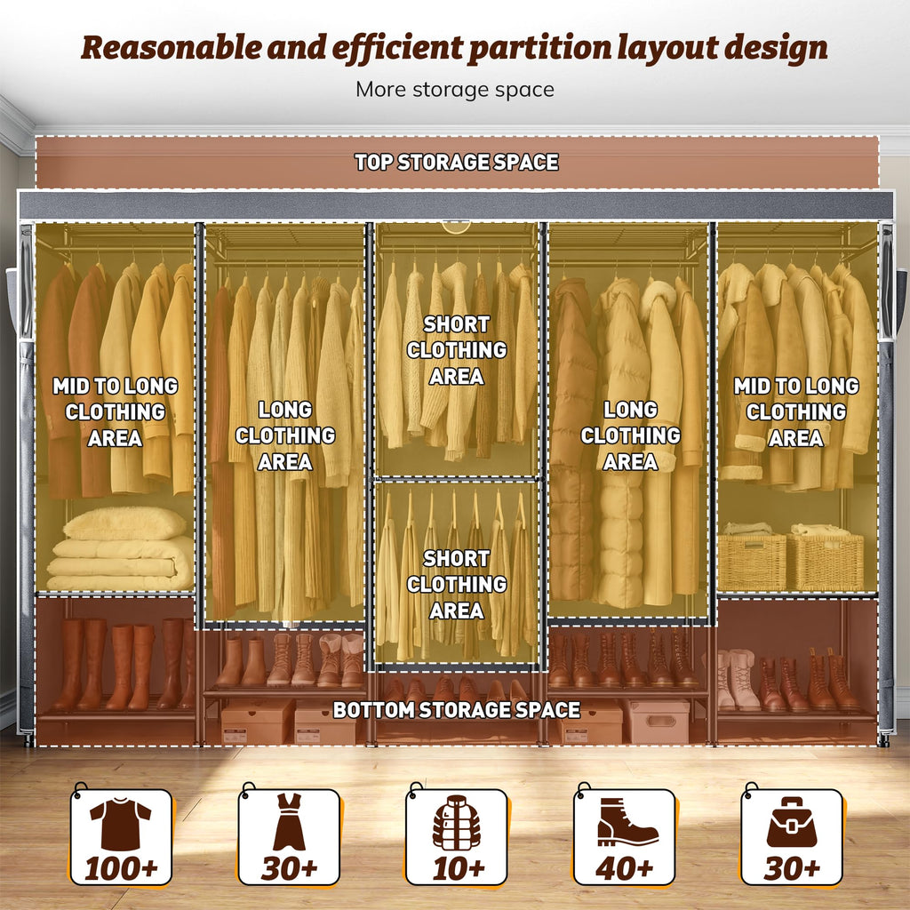 Clothes Rack with Cover 1200LBS Heavy Duty Freestanding Closet