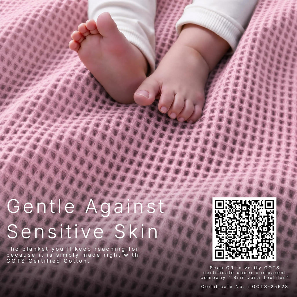 Certified 55"X60" Throw 100% Organic Cotton Waffle Blanket-Light Rose