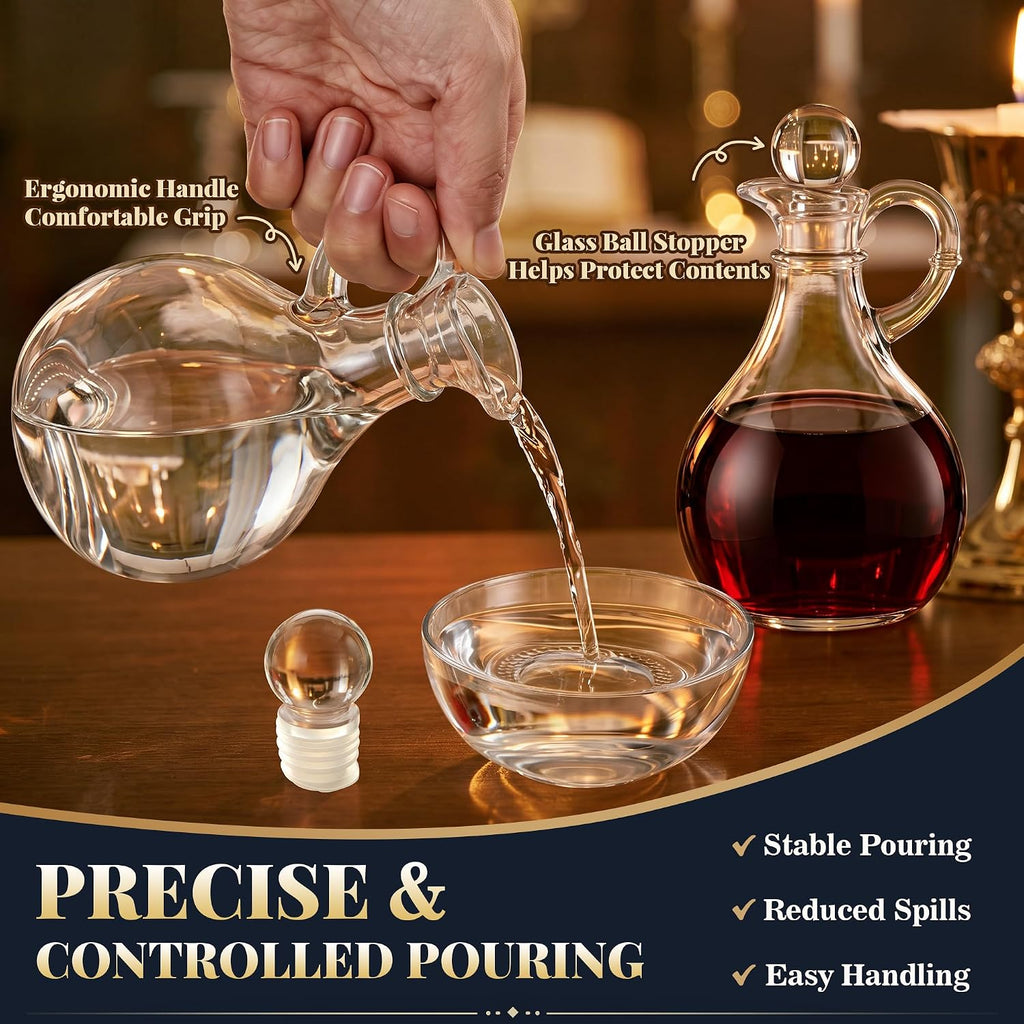 Catholic Church Oil & Vinegar Bottle Dispensers Glass Cruet Set with Tray - Set of 2