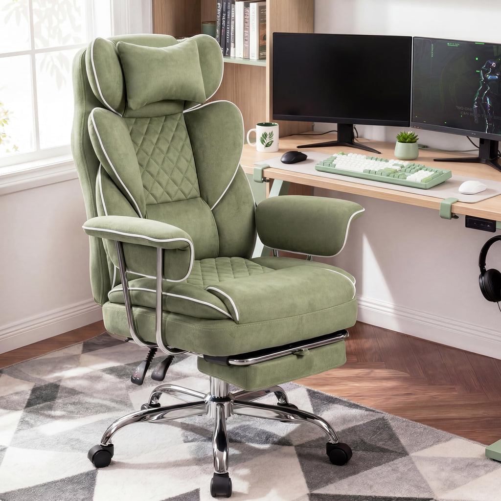 Big and Tall Gaming Chair with Footrest, Reclining Chair, Green