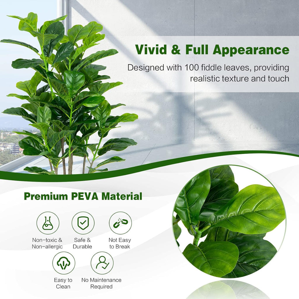 Fake Fiddle Leaf Fig Tree, 2-Pack 51'' Tall Artificial Tree Greenery Plants in Pots W/100 Leaves, Decorative Faux - Set of 2
