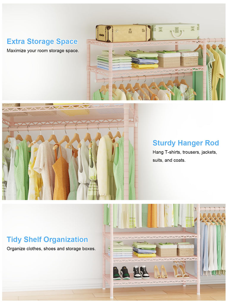 E11 Heavy-Duty Closet Garment Rack, Metal Clothes Rack, Load 1034lbs