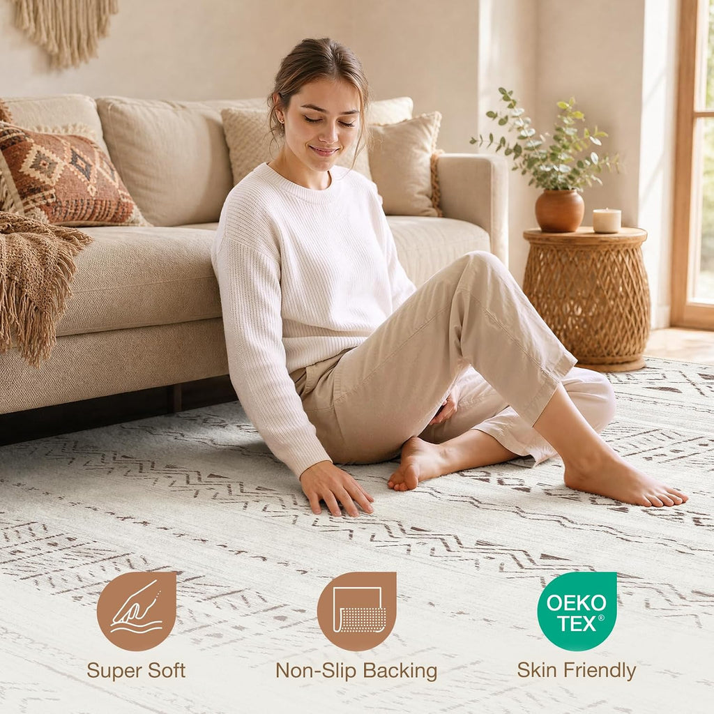 Boho 5x7 Area Rugs: Soft Moroccan Washable Rug