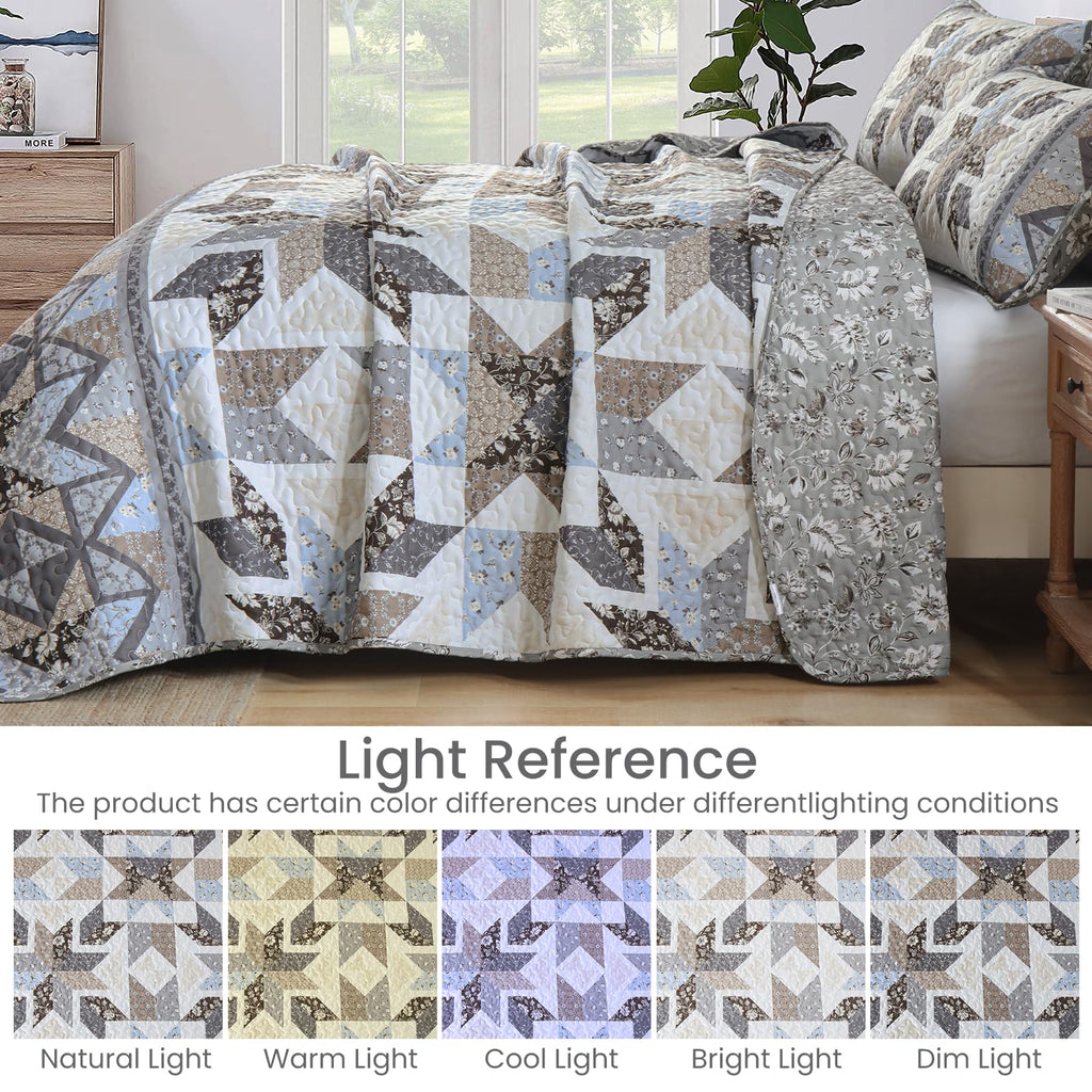 Patchwork Quilts, Reversible Grey Floral Quilt Bedding Set