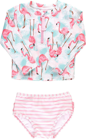 Girls Zipper Long Sleeve - Rash Guard Piece Swimsuit UPF 50+