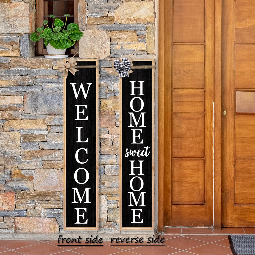 Outdoor 2in1 Welcome Sign for Front Porch Standing 45"X9" Wood