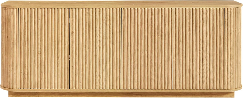 64" Sturdy Wooden Freestanding Storage Chest, Accent Cabinets with Wave Pattern, Utility Organizer with Simple Style