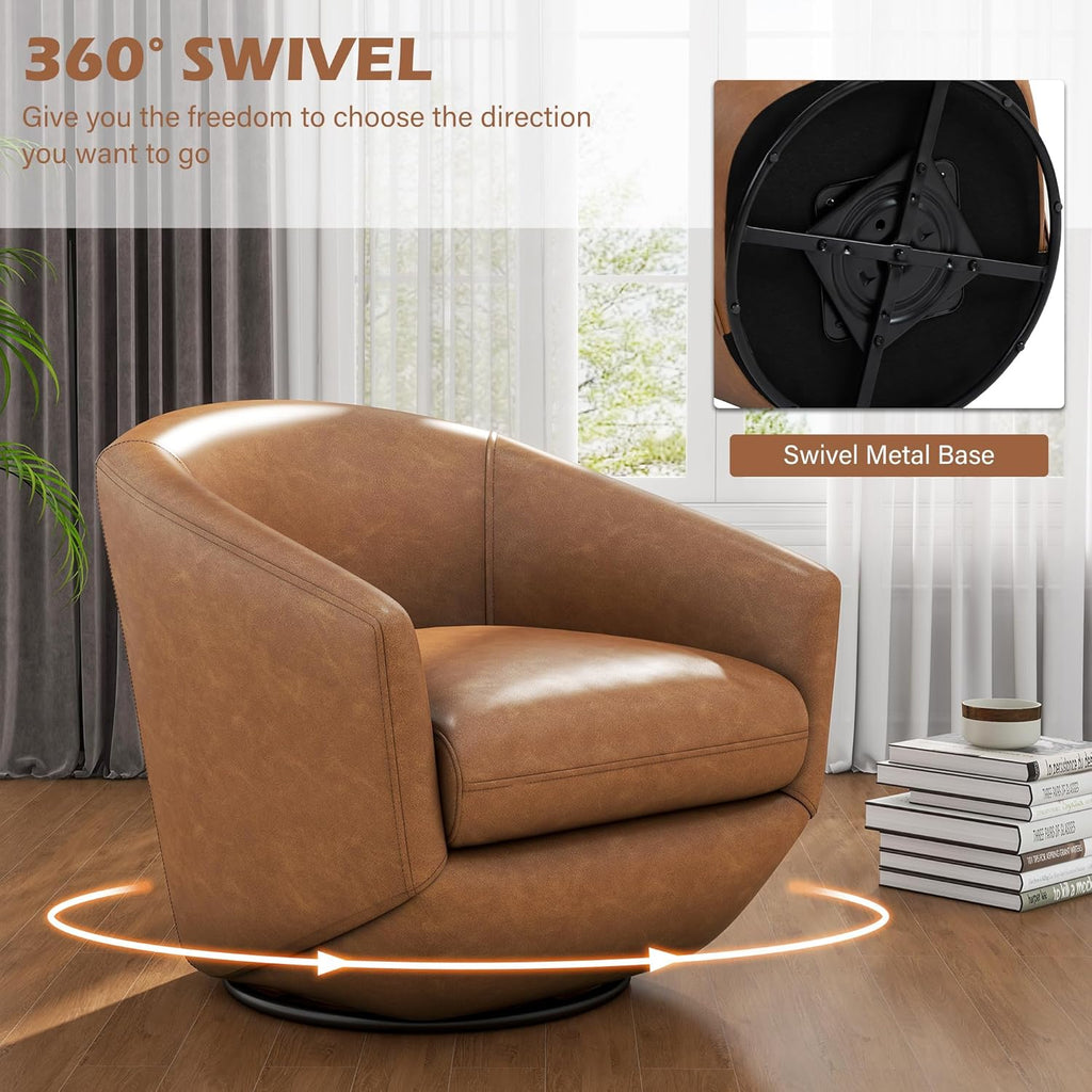 Faux Leather Swivel Accent Chair, Fully Assembled Armchair, Brown