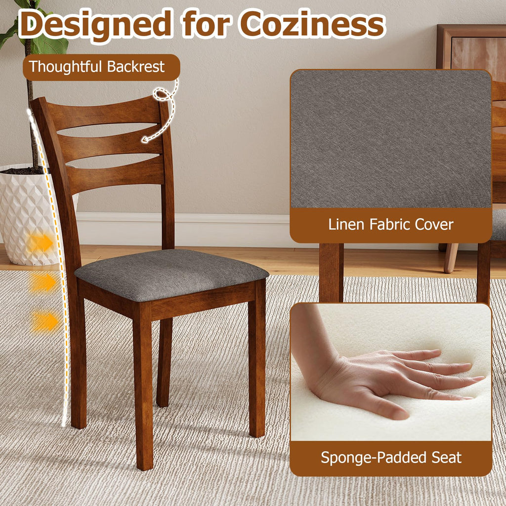 Dining Table Set for 4, Rectangular Kitchen Table Set w/ 4 Upholstered Chairs & Solid Rubber Wood Frame, Space-Saving