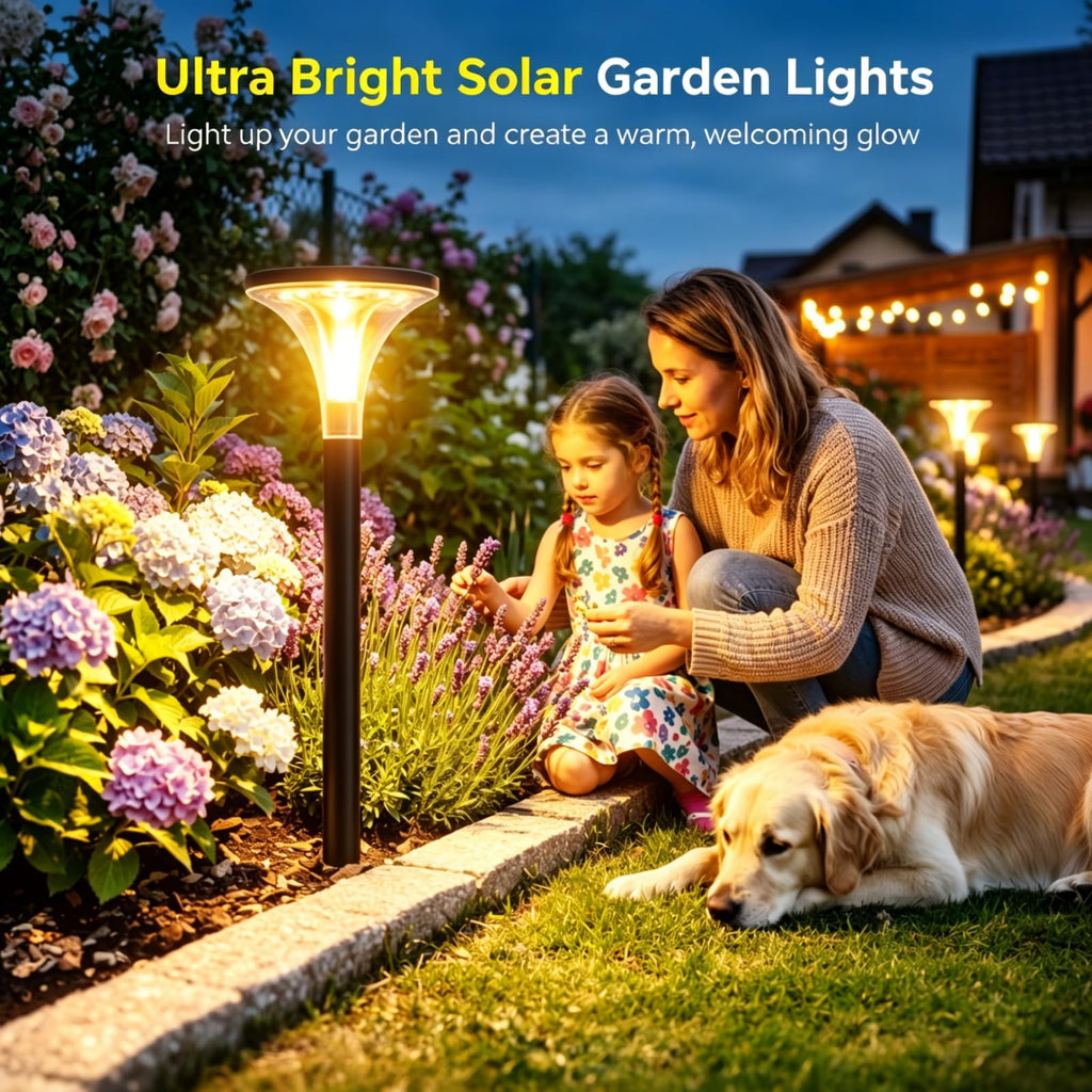 Bright Solar Pathway Lights Outdoor, 6 Pack 29" Tall Solar Powered Garden Lights Waterproof, Auto ON/Off