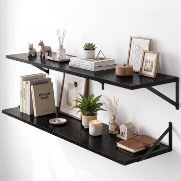 Wall Mounted Floating Shelves Set of 2, 48x12, Black