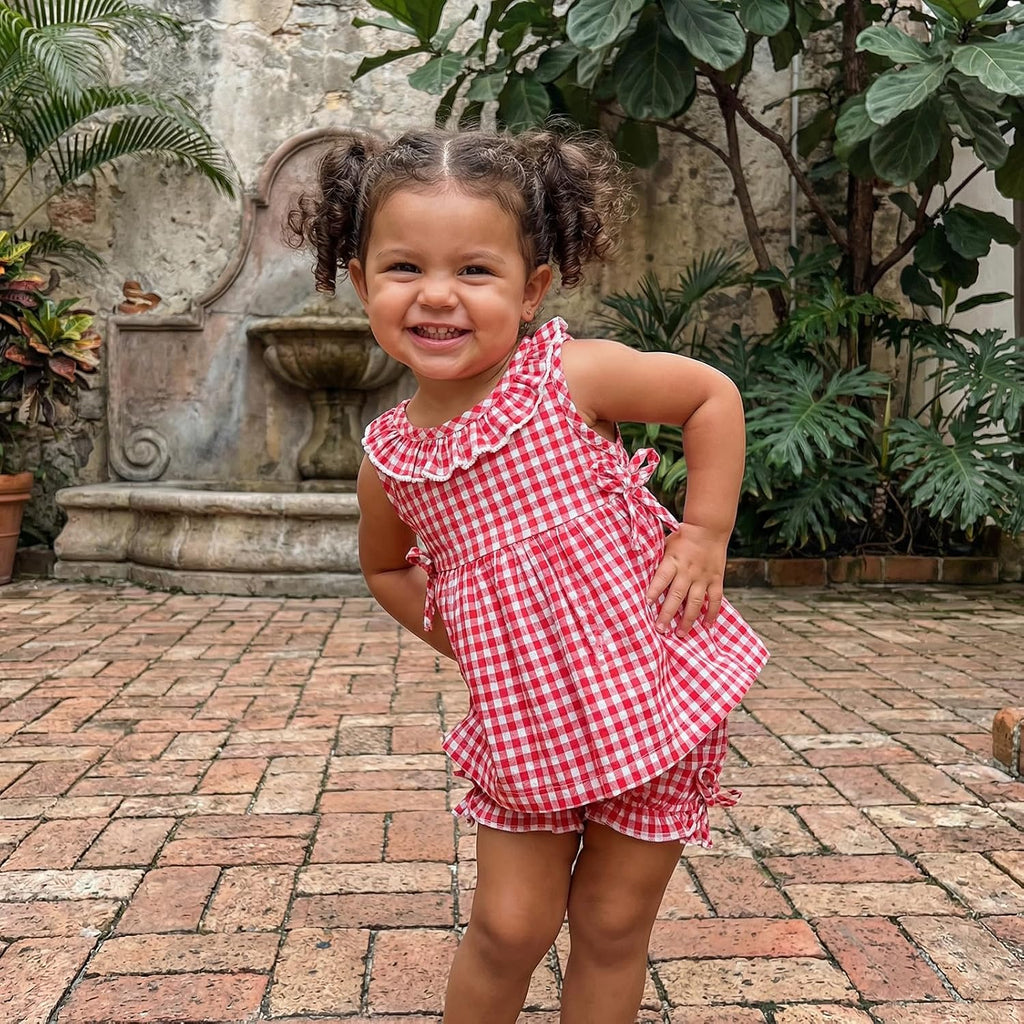 Toddler Baby Girl Summer Outfits Plaid Sleeveless Vest Tank Top Ruffles Shorts Infant Gingham Clothes Set