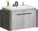 24-Inch Wall-Mounted Bathroom Vanity with Sink – Modern Grey Cabinet with Double Soft-Close Doors and Large Storage