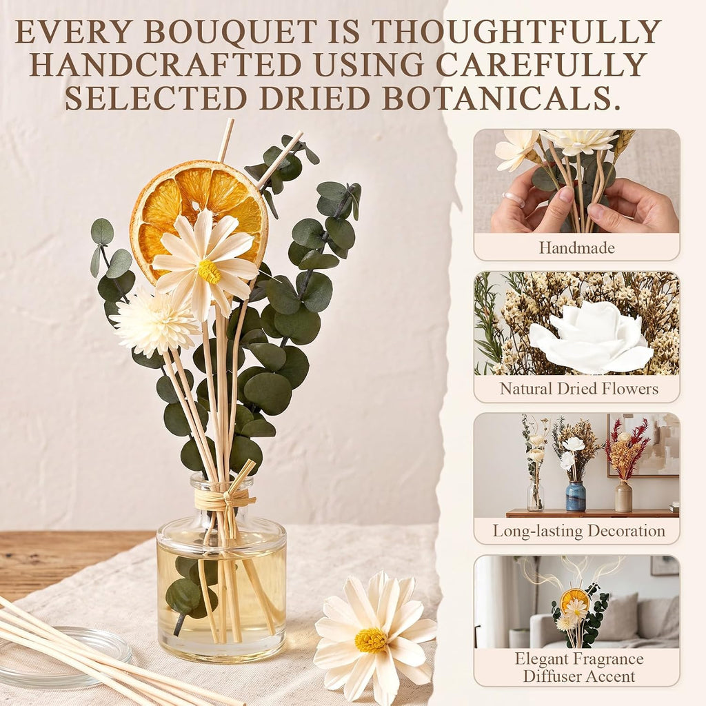 Sets Reed Diffuser Sticks Flowers Natural Rattan, Dried Flowers - Set of 9