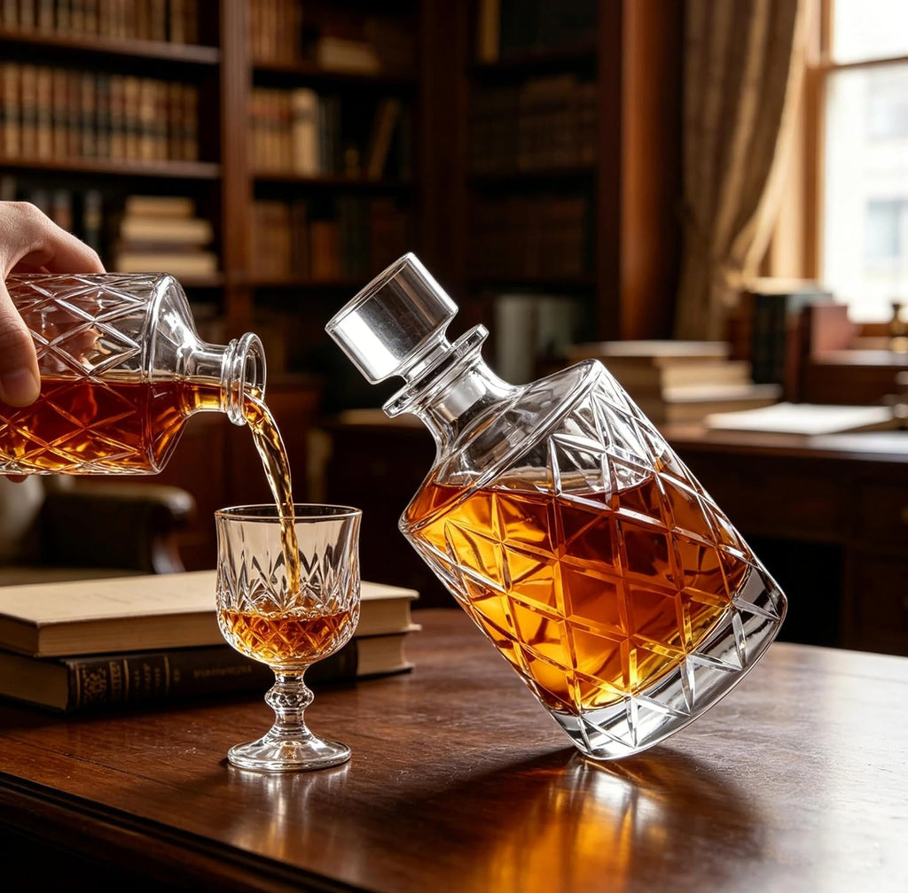 30oz Whiskey Decanter with Glass Stopper, Crystal Bourbon Decanter