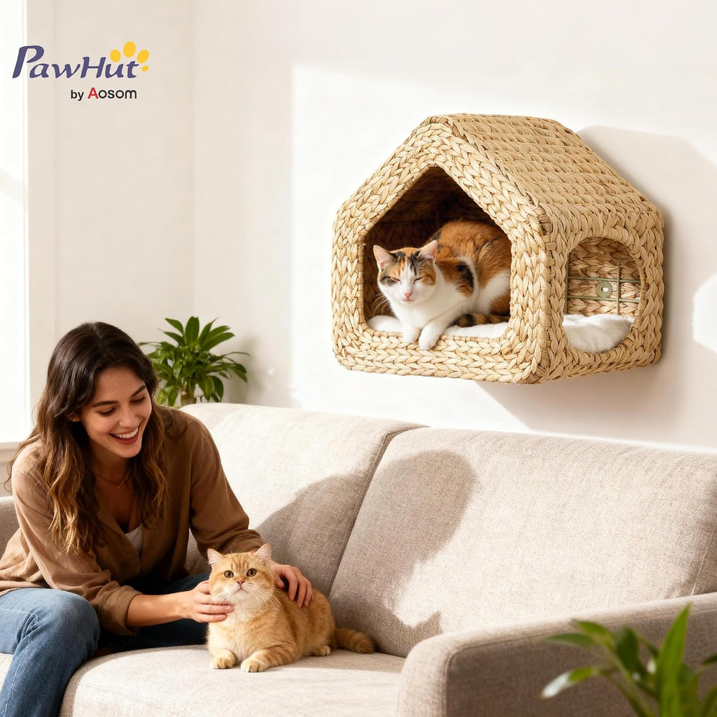 Wall Mounted Cat House Washable Cushion Indoor Kittens Natural