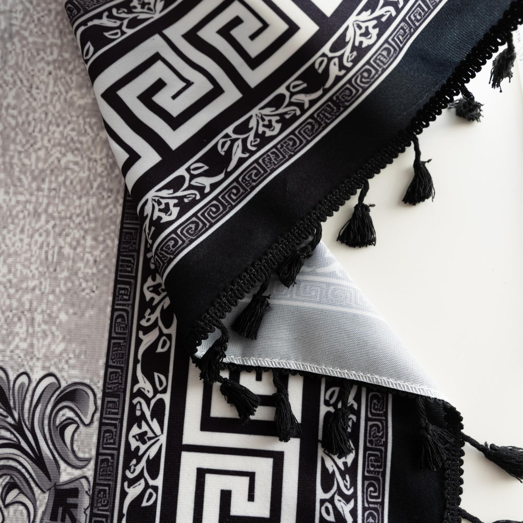 Black Medallion Curtains 63 Inches Long, Boho Farmhouse Light Filtering Rod Pocket Drapes with Tassel Trim Living