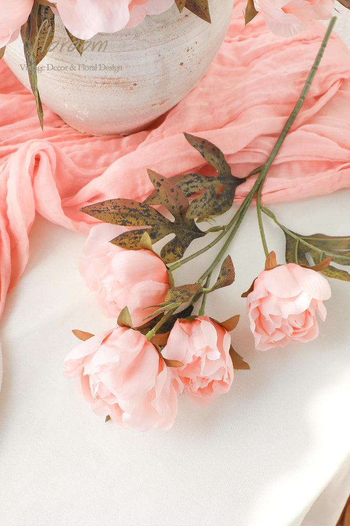 8pcs Blush Faux Silk Real Touch Peony Artificial with Stems, Bulk Fake Flower Branches for DIY Pink Wedding Bouquets