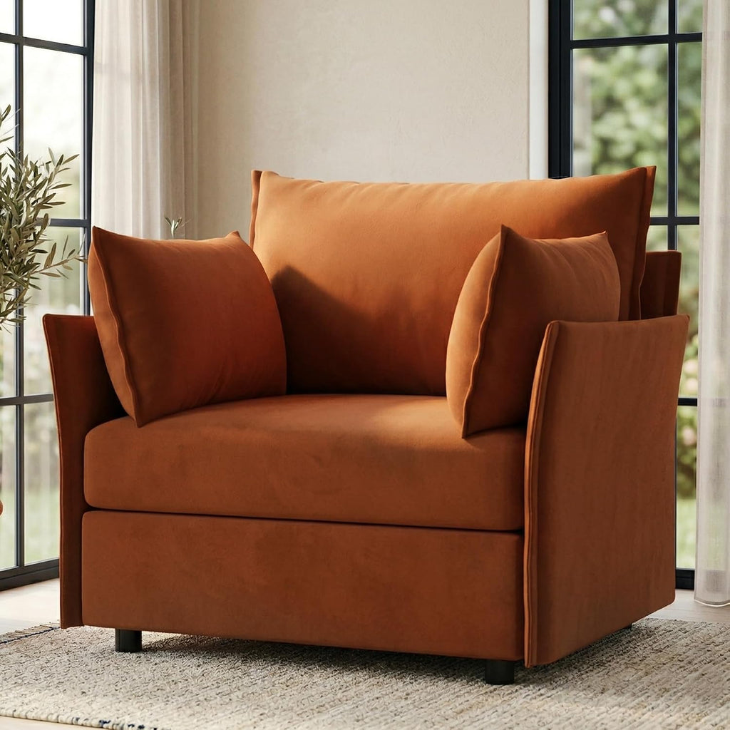 Oversized Velvet Accent Chair with Removable Covers, Extra Deep Seat & Wide Reading Chair with 2 Pillows , High Back
