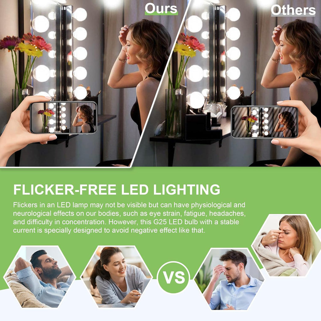 G25 LED Globe Light Bulbs, 5W Vanity Light Bulb (60W Equivalent),Daylight 4000K,Non-dimmable Makeup Mirror Lights for