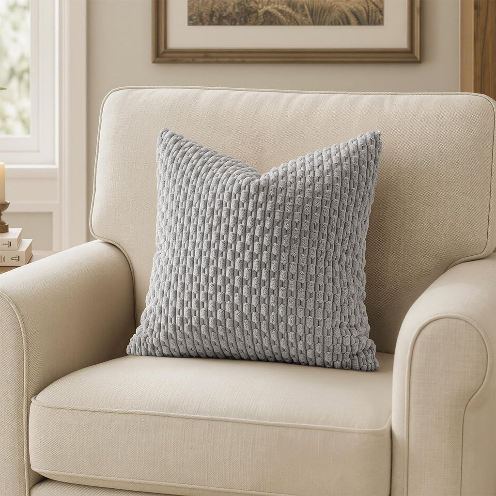Euro Sham Decorative Throw Pillow Covers 24x24 Light Grey Corduroy
