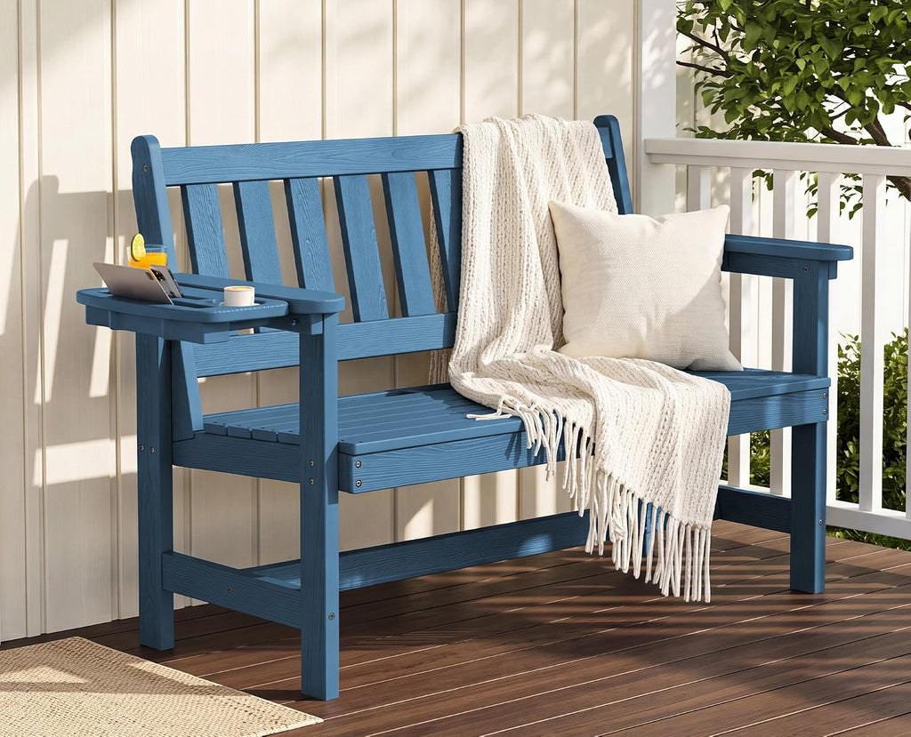HDPE Outdoor Bench, Weatherproof Porch Bench, 1 Pack, Navy | 660 lbs Weight Capacity, Suitable for 2 Person, HDPE