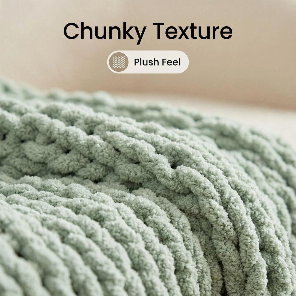 Chenille Chunky Knit Throw Blanket 50"x60", Sage Green