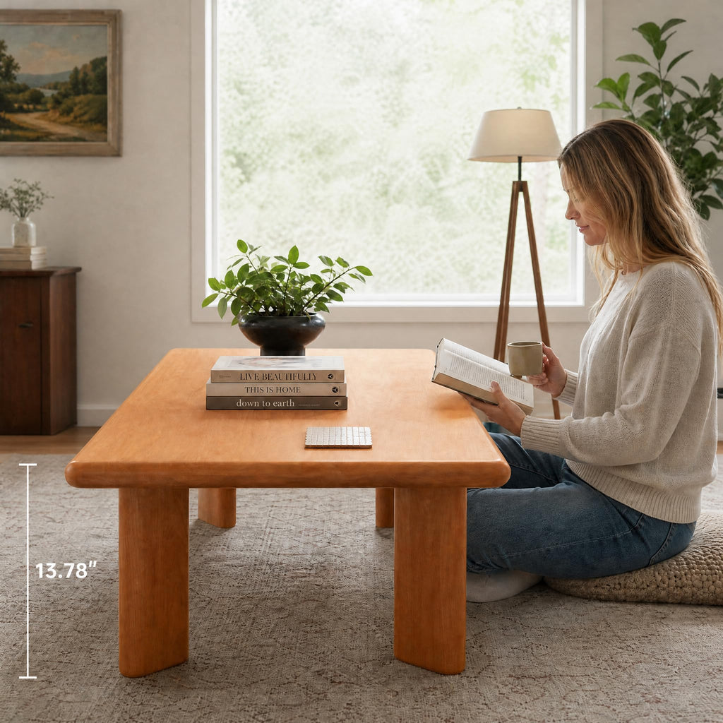 Solid Wood Tatami Tables, 47" L Low Coffee Table Japanese Floor Table Small Wooden Tables Tea Table for Sitting on