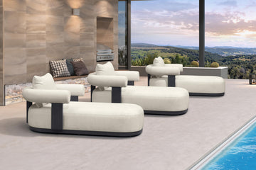 Chaise Lounge 3 Pieces with Cushion and Pillow, Armrest, White