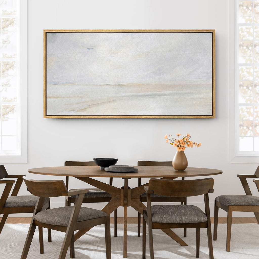 Extra Large Framed Canvas Print Wall Art Tranquil Beach Coastal Landscape Illustrations Modern Art Calm Warm - 60"x30"