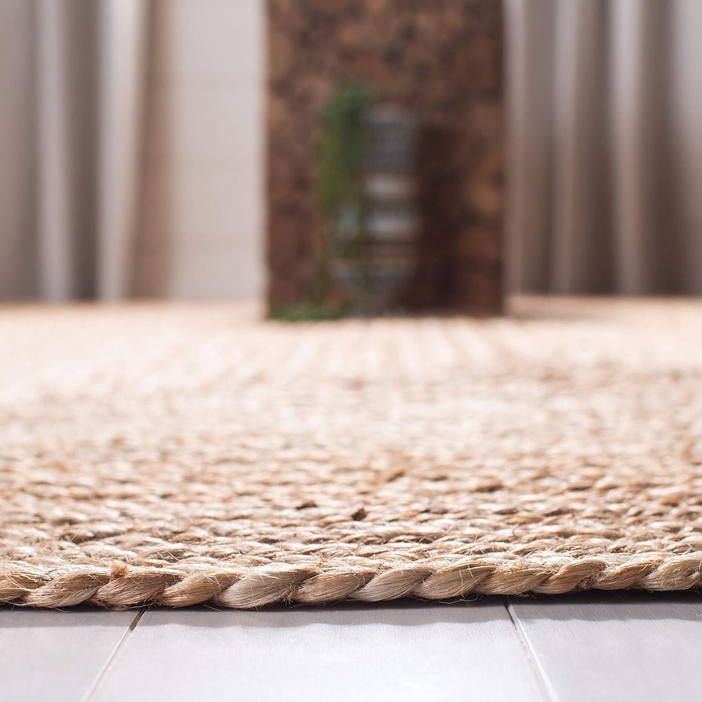 Area Rug Round - Cape Cod Collection- Large - Natural Brown, Handmade Braided Flat Weave Jute (CAP252A)