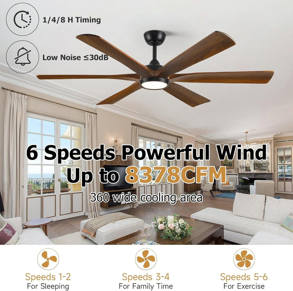72" Ceiling Fan with LED Light and Remote - Walnut