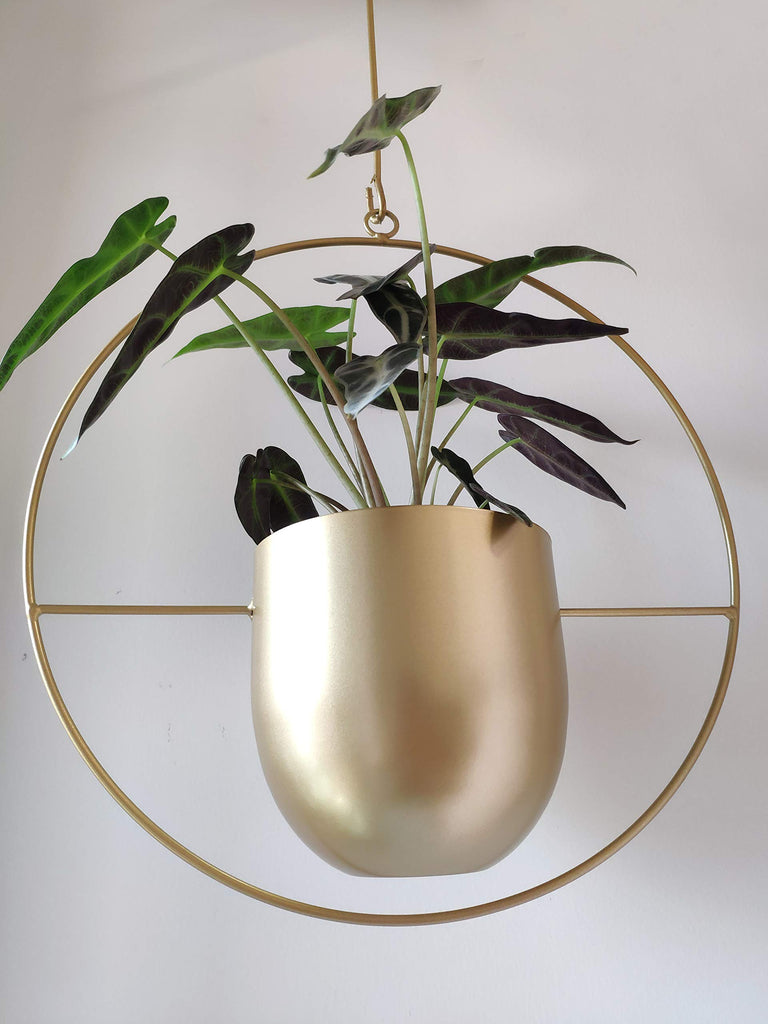 Boho Metal Plant Hanger, Metal Round Hanging Planter, Modern Planter, Mid Century Plant Holder, Minimalist Planter for