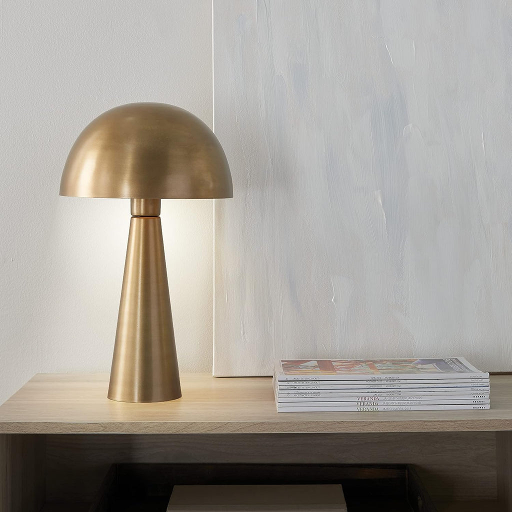 Home 16" Antique Gold Metal Mushroom Table Lamp, Modern, Retro, Desk Light, Dining, Office, Entryway