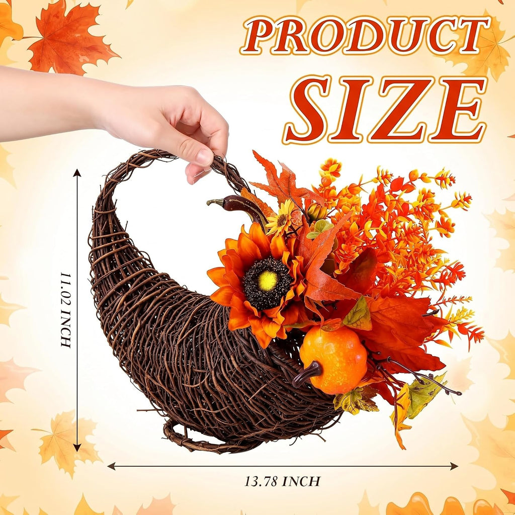 Rattan Cornucopia Basket Thanksgiving Fall Table Centerpiece