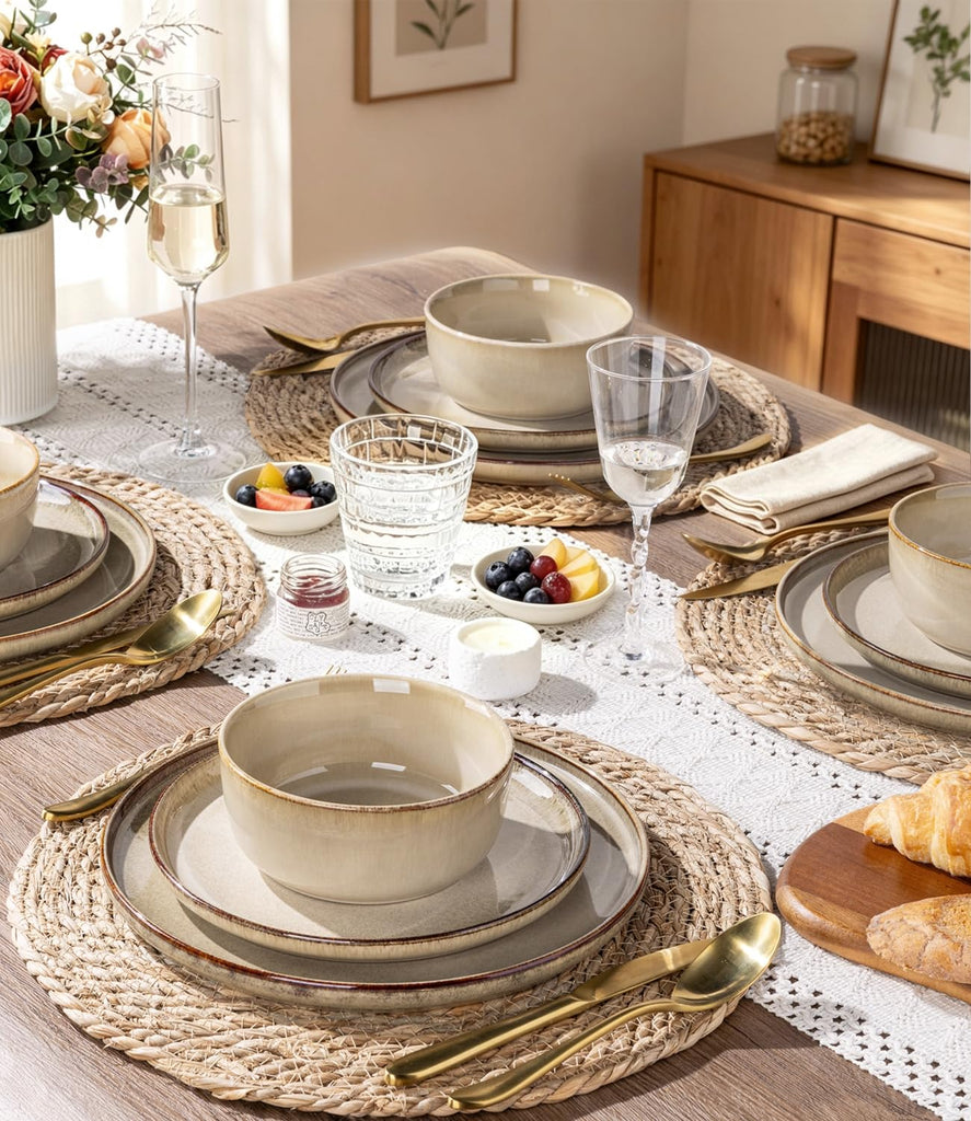 Dinnerware Sets for 6, 18 Pieces Ceramic Plates and Bowls Set