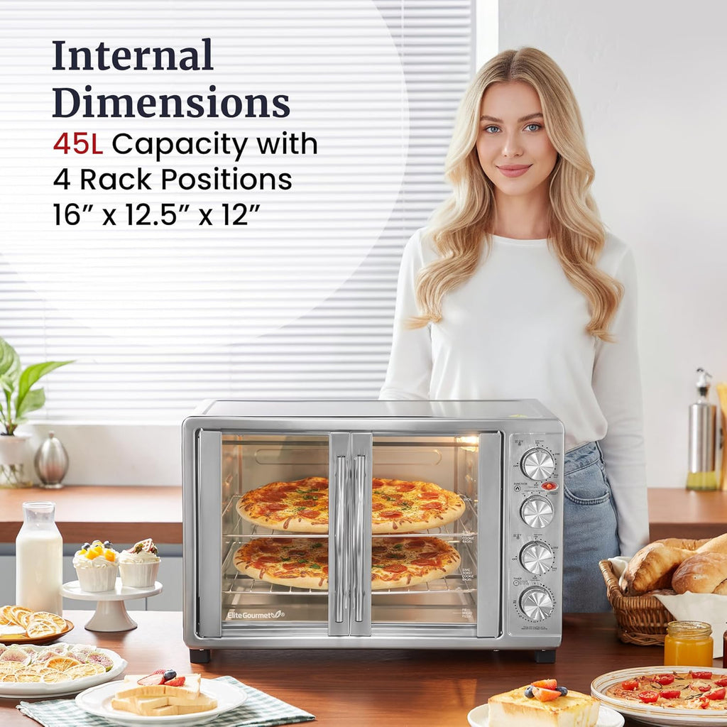 ETO4510B# French Door 47.5Qt, 18-Slice Convection Oven 4-Control Knobs, Bake Broil Toast Rotisserie Keep Warm