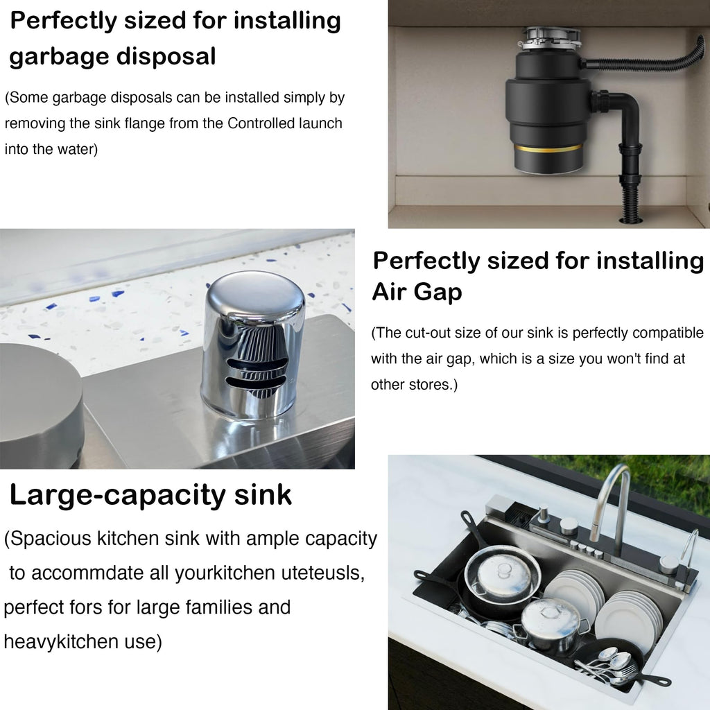 33"x22" Drop In Smart Workstation Kitchen Sink Waterfall Kitchen Sink