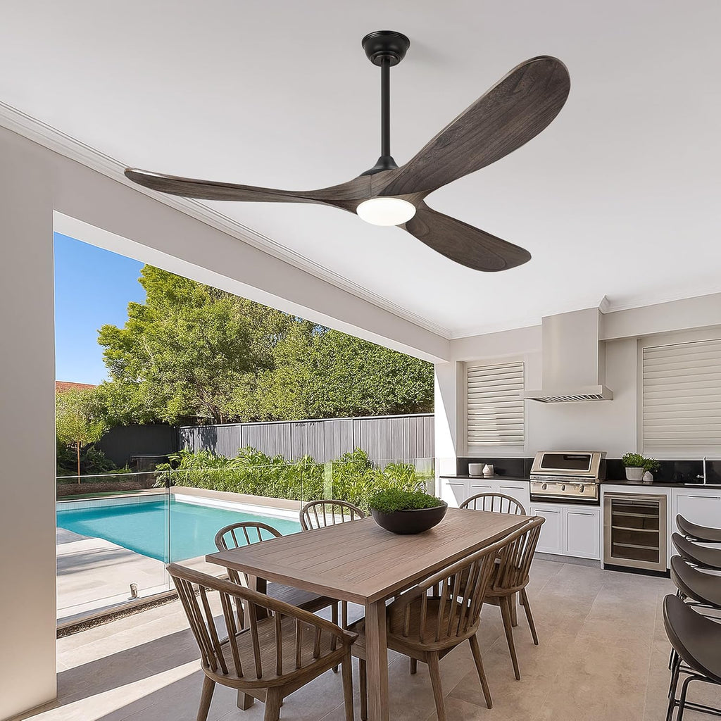 Inspired Maverick Style 52 Inch Farmhouse Rustic Ceiling Fans with Lights, Dimmable Solid Wood Outdoor Ceiling Fan with Light and Remote Control 3 Blades Propeller Ceiling Fans for Patios Indoor Bedroom, Deep Brown A101-B0F93YGG7L