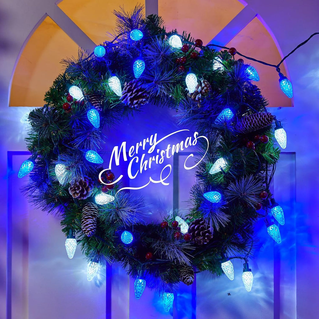 C9 LED Christmas Lights Outdoor, 81 Feet 100 LED String Lights with Timer & 8 Lighting Mode,Blue and White